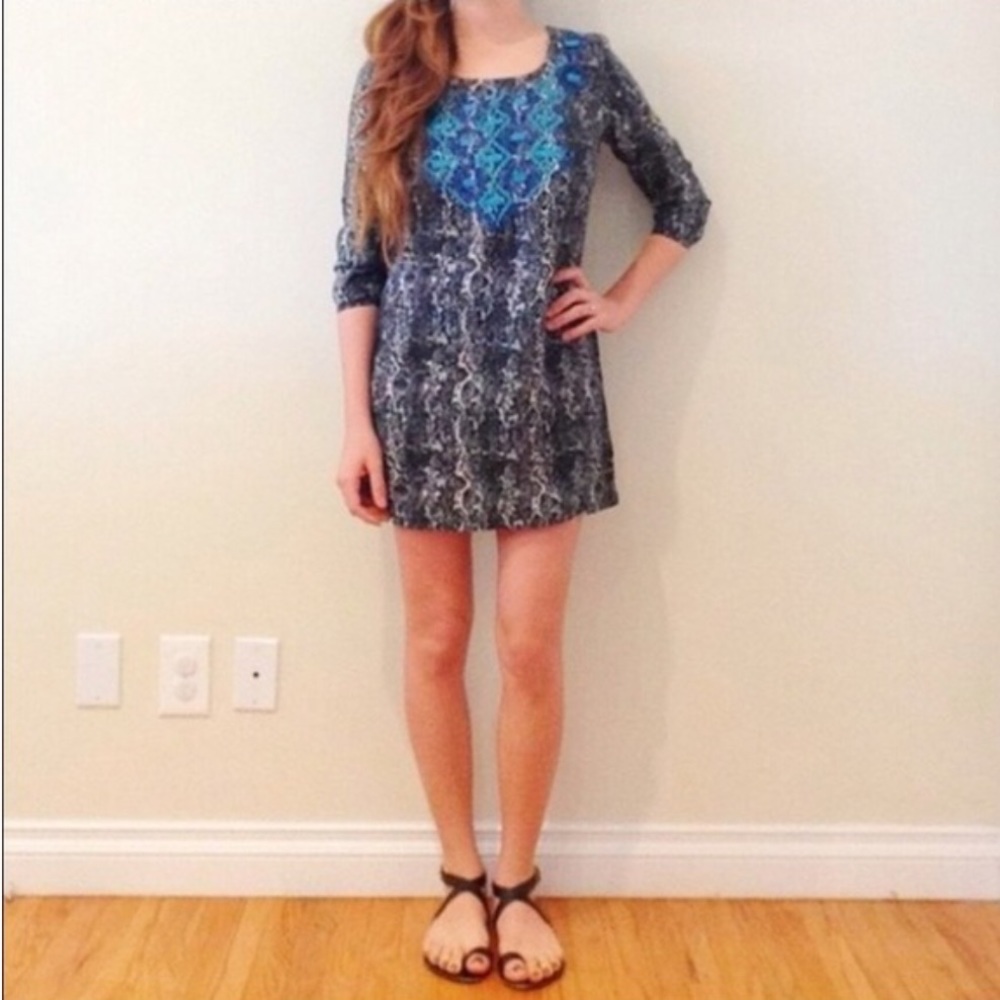 Ecote snake skin dress with blue embroidery
